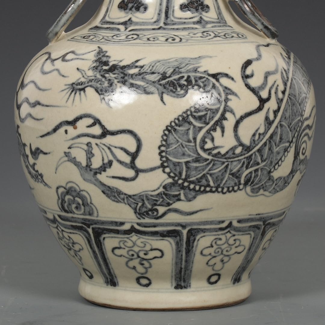 Amazon.co.jp: 青花龍紋象耳瓶唐物箱付き陶磁器中国美術置物賞物